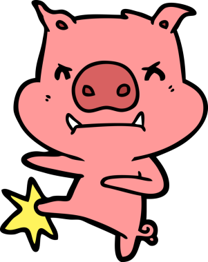 Bir insan tarafından çizilmiş kızgın çizgi film domuzu tekmesi.