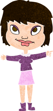 Bir insan tarafından çizilmiş çizgi film kadını.