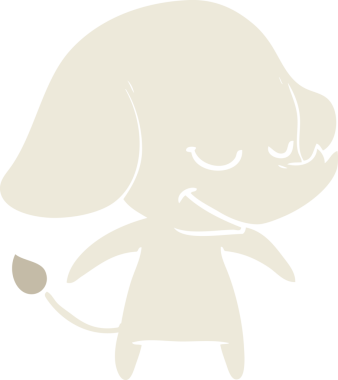 Bir insan tarafından çizilmiş düz renk çizgi film gülümseyen fil.