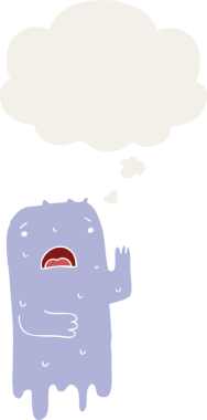 Düşünce baloncuğu olan bir insan tarafından çizilmiş bir çizgi film hayaleti.