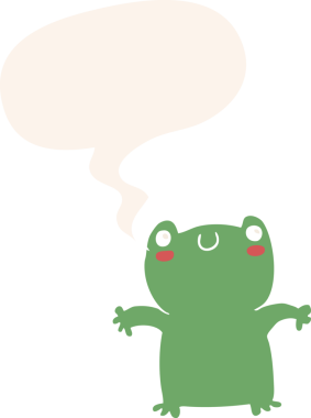 bir insan tarafından çizilmiş, konuşma baloncuklu bir kurbağa.