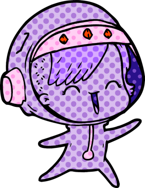 Bir insan tarafından çizilmiş mutlu uzay kızı.