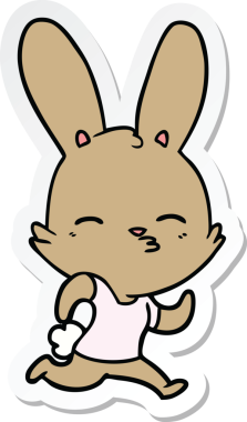 Bir insan tarafından çizilmiş tavşan koşan bir çizgi film çıkartması.