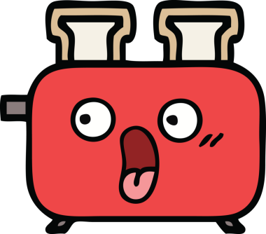 Bir insan tarafından çizilmiş bir tost makinesi karikatürü.