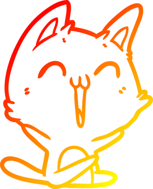 Bir insan tarafından miyavlanan mutlu bir çizgi film kedisinin sıcak çizgi çizimi