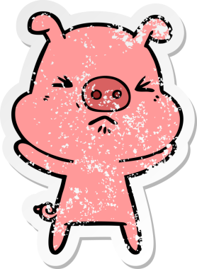 Bir insan tarafından çizilmiş kızgın bir domuzun sıkıntılı çıkartması.