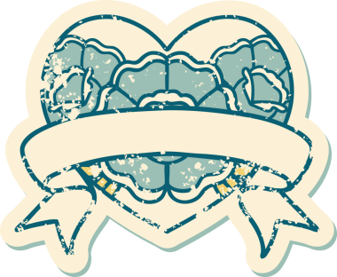 Bir insanın çizdiği çiçekli kalp ve pankartın sembolik dövmeli resmi.