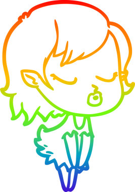 Gökkuşağı gradyan çizgisi. Bir insan tarafından çizilmiş şirin bir vampir kız çizgi filmi.