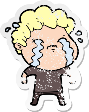 Bir insan tarafından çizilmiş ağlayan bir karikatürcünün sıkıntılı çıkartması.