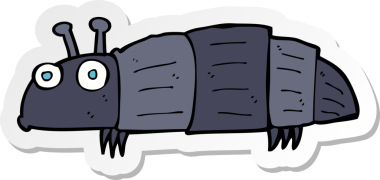 Bir insan tarafından çizilmiş bir karikatür böceğinin etiketi