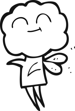 El yazısıyla çizilmiş siyah beyaz çizgi film. Bir insan tarafından çizilmiş şirin bulut kafalı şeytan.