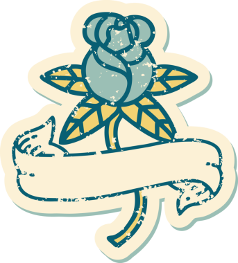 Bir insan tarafından çizilmiş gül ve pankartın sembolik dövmeli görüntüsü