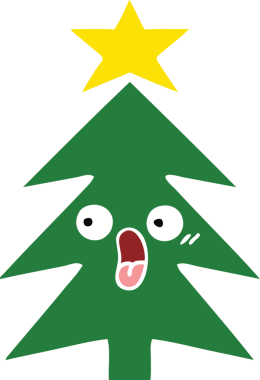 Bir insan tarafından çizilmiş bir noel ağacının düz renkli retro karikatürü