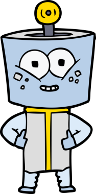 Bir insan tarafından çizilmiş mutlu çizgi film robotu