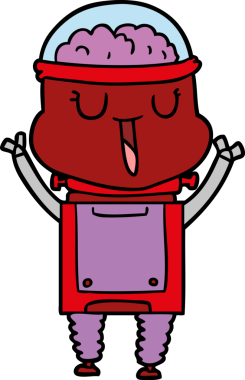 Bir insan tarafından çizilmiş mutlu çizgi film robotu