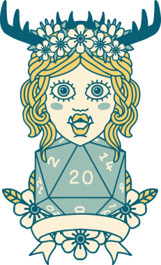 Retro Dövme Biçimli Ork karakteri bir insan tarafından çizilmiş 20 zar ile