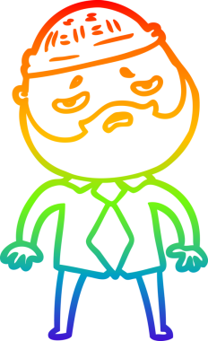 Bir insan tarafından çizilmiş sakallı, endişeli bir çizgi film çizimi.