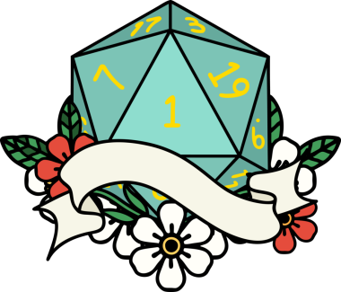 Retro Dövme Biçimi Doğal Bir d20 zar bir insan tarafından çizildi