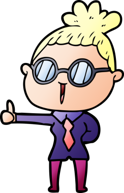 Bir insan tarafından çizilmiş gözlüklü bir karikatür kadın.