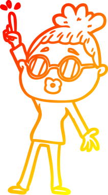 Bir insan tarafından çizilmiş gözlüklü, dans eden bir kadının sıcak çizgi çizimi.