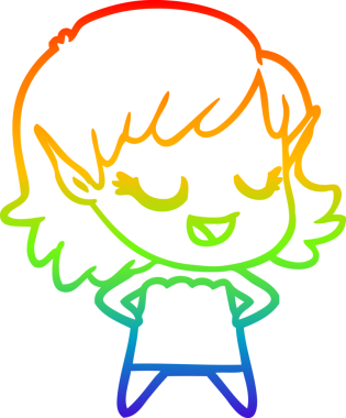 Gökkuşağı gradyan çizgisi mutlu çizgi film kızı bir insan tarafından çizilmiş.