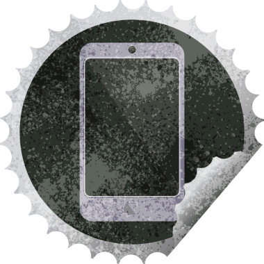 cep telefonu grafik vektör illüstrasyon yuvarlak etiketi bir insan tarafından çizilmiş