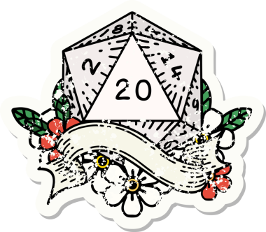 Bir insan tarafından çizilmiş 20 D20 zarının grunge çıkartması.