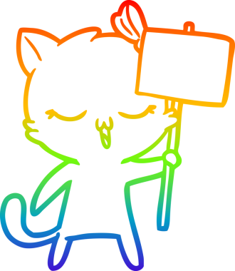 Gökkuşağı gradyan çizgi çizimi bir insan tarafından çizilmiş bir çizgi film kedisi.