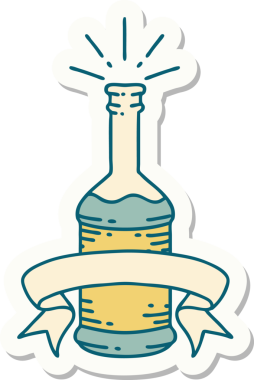 Bir insan tarafından çizilmiş dövme stili bira şişesi çıkartması.