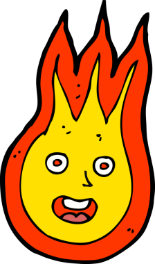 Bir insan tarafından çizilmiş çizgi film dostu ateş topu.