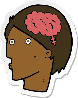 Bir insan tarafından çizilmiş beyin sembolü olan bir karikatür adamın çıkartması.