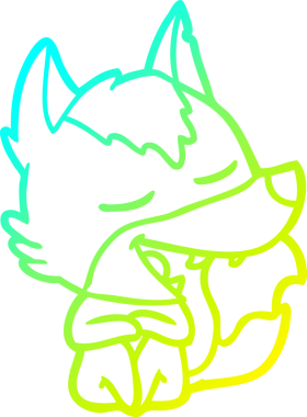 Bir insan tarafından çizilmiş gülen bir kurt çizgi filminin çizimi.