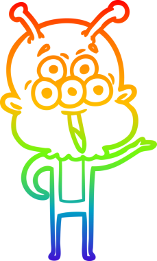 Bir insan tarafından çizilmiş mutlu bir uzaylı çizgi filminin gradyan çizimi