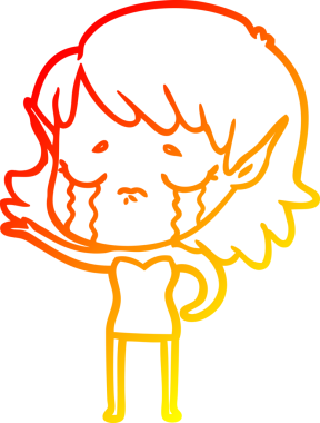 Bir insan tarafından çizilmiş, ağlayan bir elf kızı çizimi.