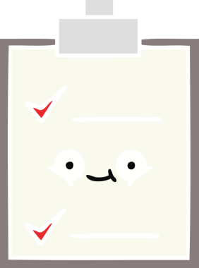 Bir insan tarafından çizilmiş bir kontrol listesinin düz renk retro karikatürü