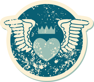 Bir insan tarafından çizilmiş kanatlı bir kalbin sembolik dövmesi.