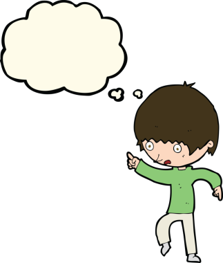 Çizgi film endişeli çocuk bir insan tarafından çizilmiş düşünce balonuyla işaret ediyor.