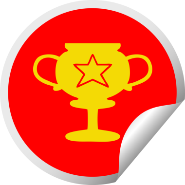 Bir insan tarafından çizilmiş altın bir kupanın dairesel kabuk soyma etiketi.