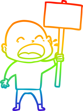 Gökkuşağı gradyan çizgi çizimi. Bir insan tarafından çizilmiş kel adam diye bağıran çizgi film.