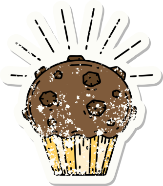 Bir insan tarafından çizilmiş eski bir dövme stili çikolatalı kek.