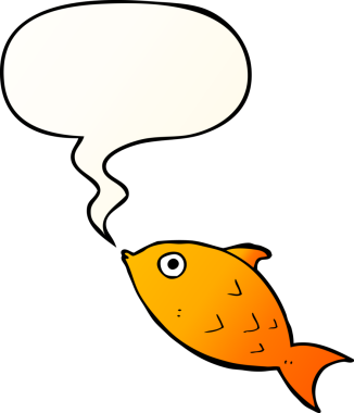 bir insan tarafından çizilmiş, konuşma baloncuklu çizgi film balığı.