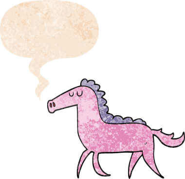 Bir insan tarafından çizilmiş grunge dertli retro tarzı konuşma baloncuğu ile çizgi film atı