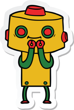 Bir insan tarafından çizilmiş robot karikatür çıkartması.