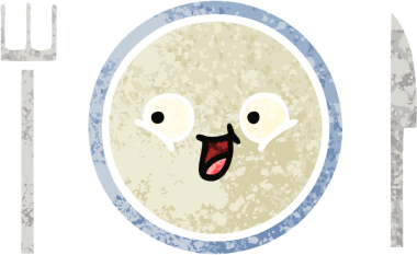 Bir insan tarafından çizilmiş yemek tabağının retro çizim tarzı karikatürü.