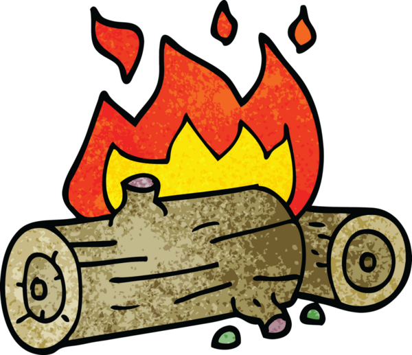 Bir insan tarafından çizilmiş karalama yanan kütükler.