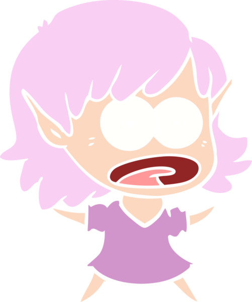 Düz renkli çizgi film bir insan tarafından çizilmiş elf kızı şok etti.