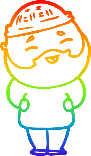 Bir insan tarafından çizilmiş mutlu sakallı bir adamın çizgi çizimi.