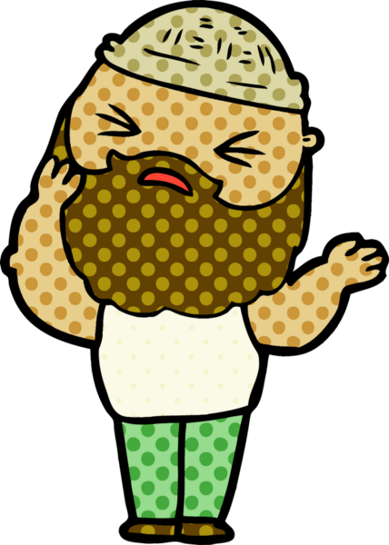 Bir insan tarafından çizilmiş sakallı bir çizgi film adamı.