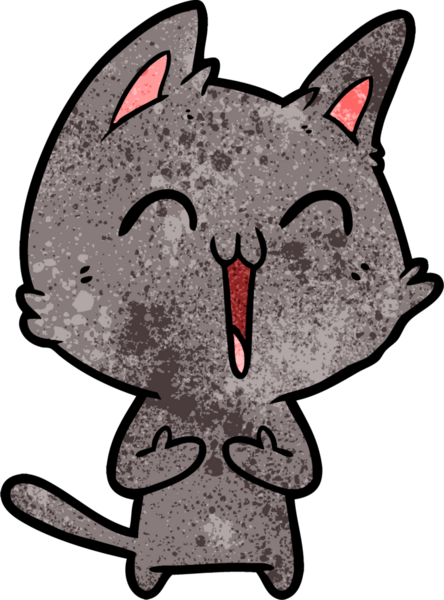 Bir insan tarafından çizilmiş mutlu çizgi film kedisi.