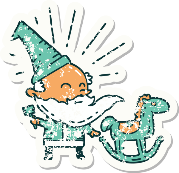 Bir insan tarafından çizilmiş eski bir dövme stili Noel Baba oyuncağı.